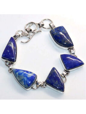 Blue Lapis Lazuli Gemstone 925 Silver Plated Bracelet 7.5 inches NWT